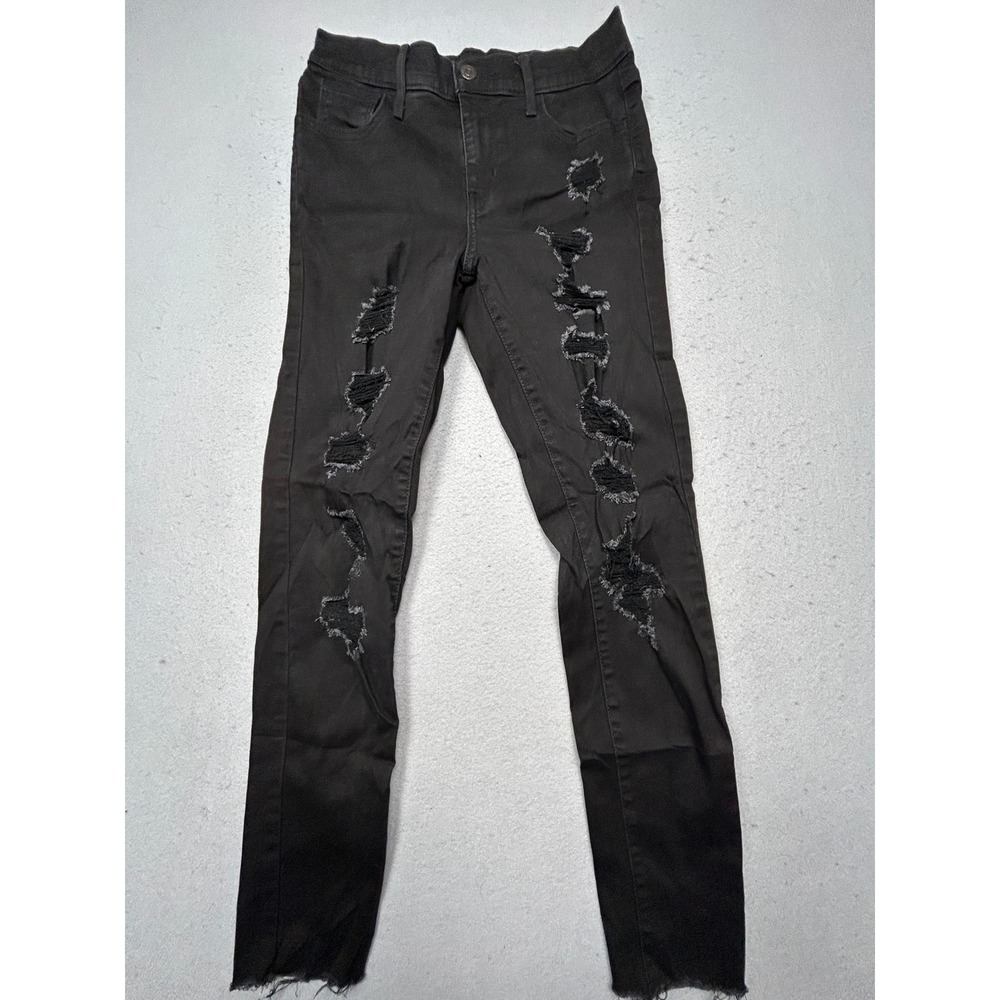 Levi 720 High Rise Super Skinny Denim Black Distressed W26 Womens